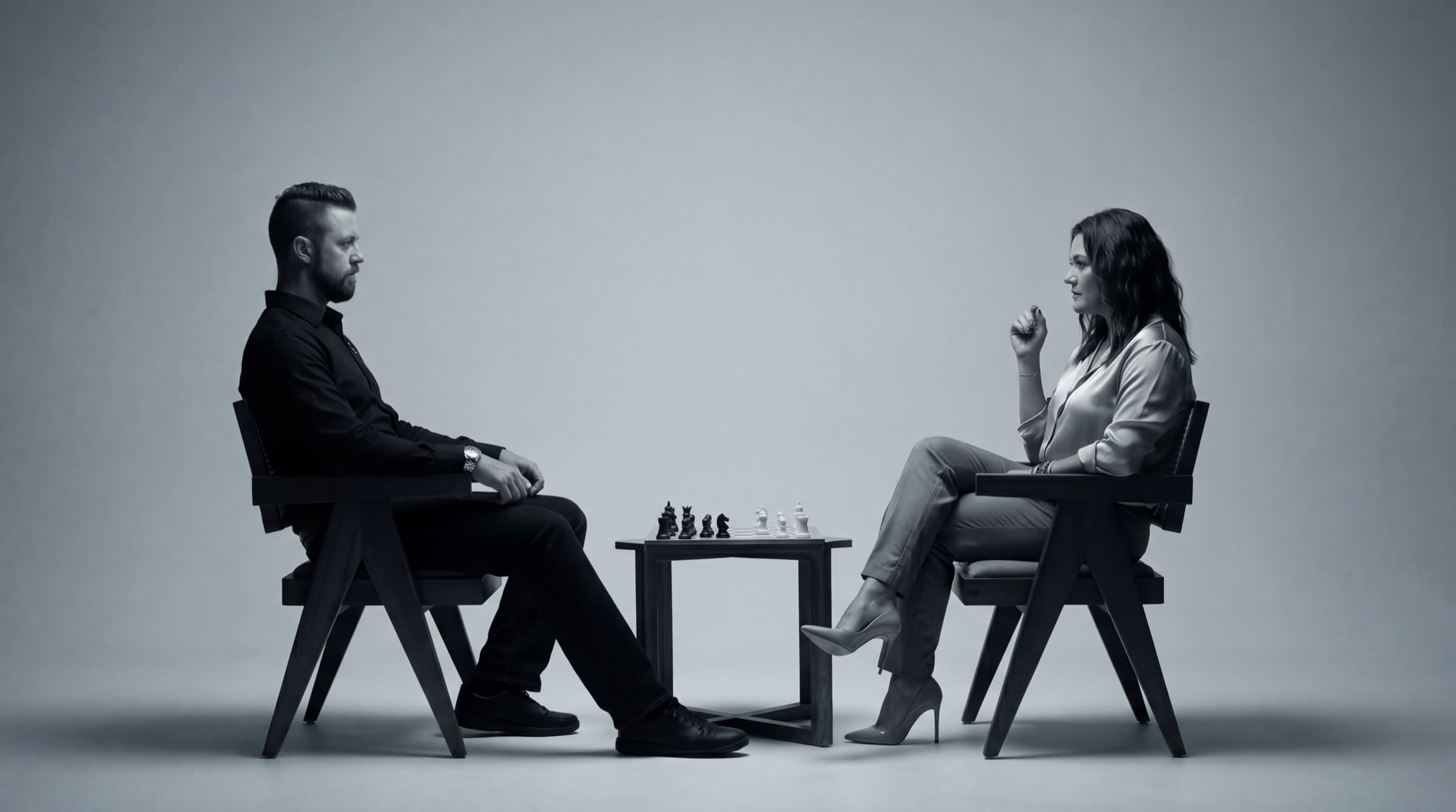 Two clients facing each other in the studio